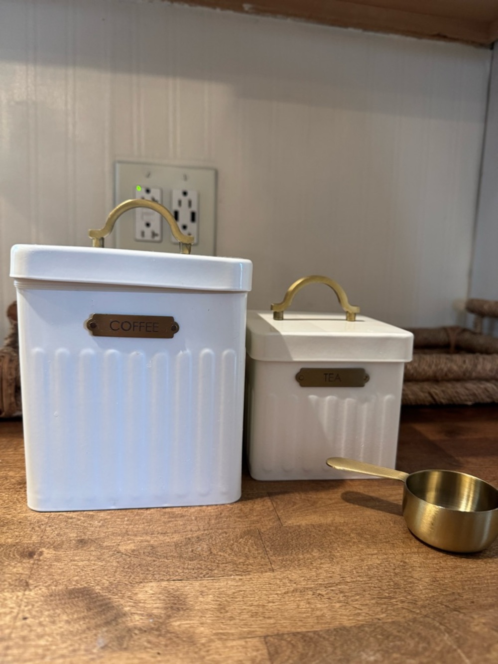 Hearth & Hand White Ceramic Canister Set with Gold Accents